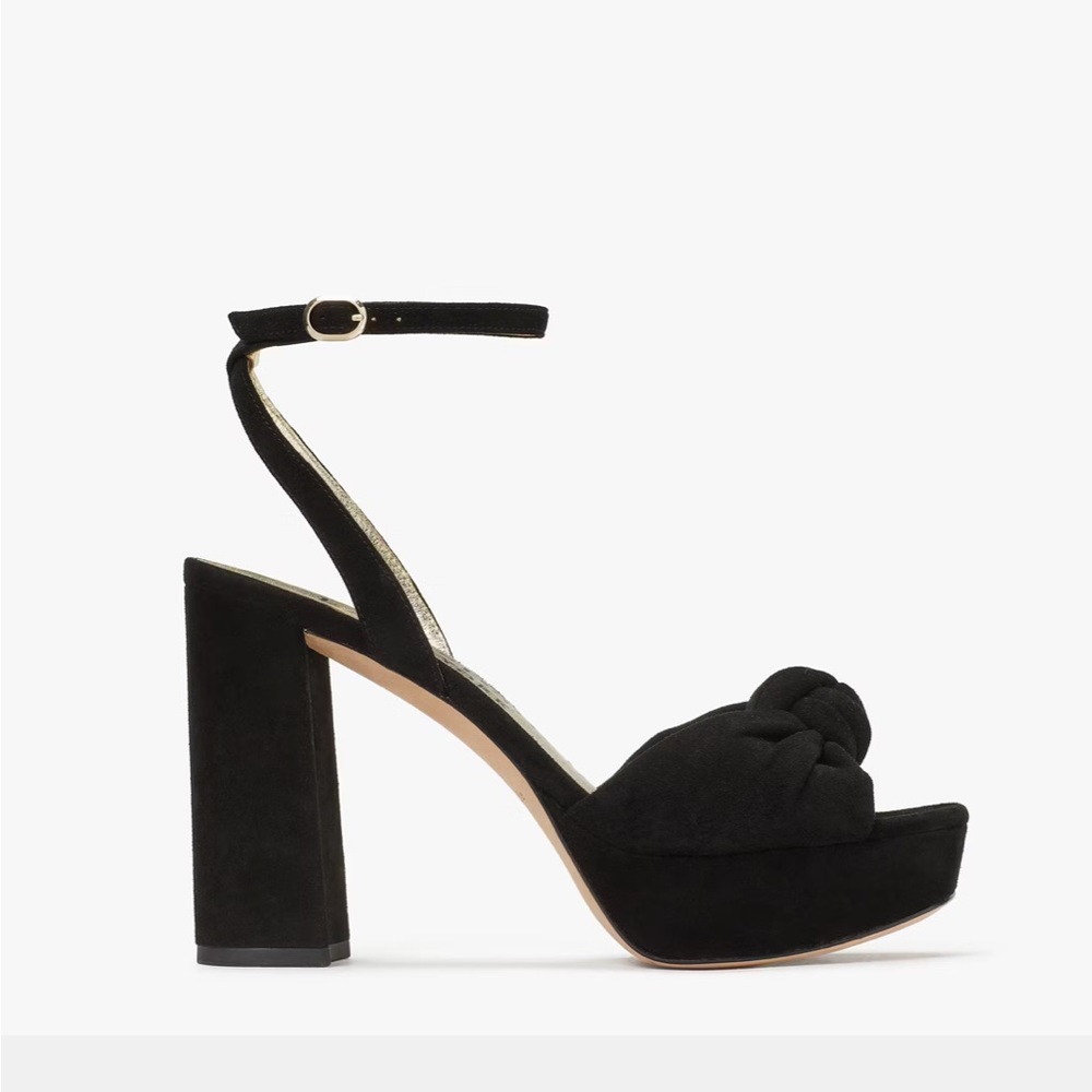 Kate Spade Confetti Platform Sandal Heels Black Suede Size 6.5 - Picture 4 of 13